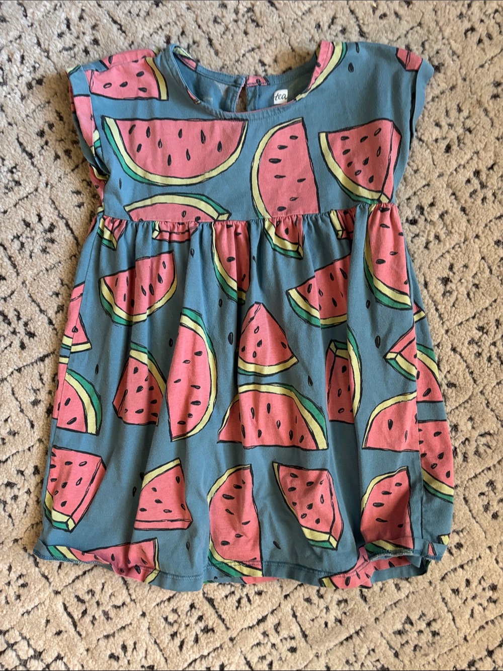 Tea Collection Blue & Pink Watermelon Print Dress Sz 4T